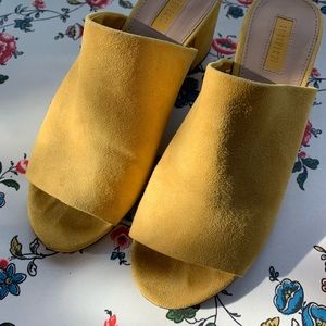 Yellow Vegan Suede Heeled Mules